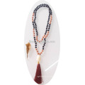 108 Hand Knotted Yoga Black Agate Wooden Prayer Beaded Tassel Buddhist Necklace